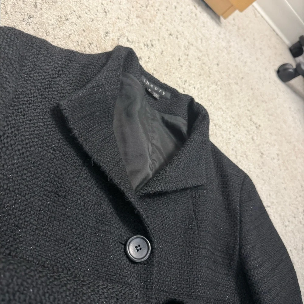 Theory S “Gessa tweed” GUC wool/cotton Black Textured Blazer w/ metallic thread - Picture 8 of 11